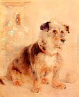 Famille Canvas Paintings - Terrier Seated Before A Canton Famille Rose Vase